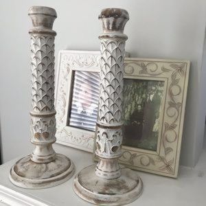Set of Two Farmhouse Style Candle Stick Holders